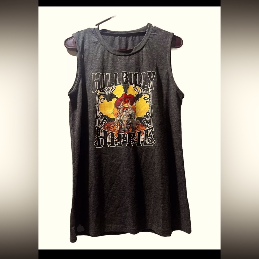 Women’s Tank Grey With Logo Hillbilly hippie Theme Size M western country logo